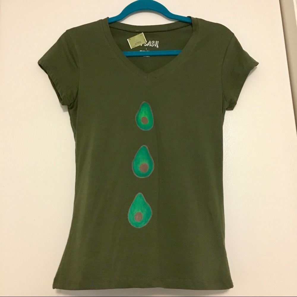 Super cute hand-painted Avocado v-neck shirt